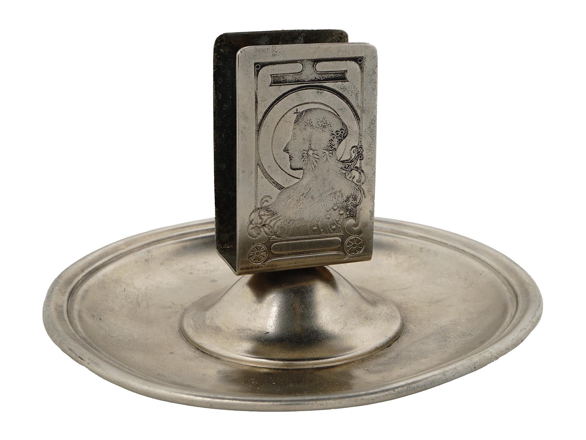 ART NOUVEAU ASHTRAY & MATCH HOLDER ALPHONSE MUCHA PIC-